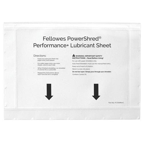 Fellowes Powershred Performance Lubricant Sheets Pack of 10 4025601