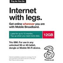 Mobile Broadband | 3 Trio 12GB Pay as You Go Mobile Broadband SIM | Quzo UK