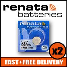 Bundle of 2 x Renata 377 Watch Battery 1.55v SR626SW + Quzo Belgian