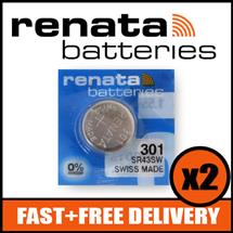 Bundle of 2 x Renata 301 Watch Battery 1.55v SR43SW + Quzo Belgian