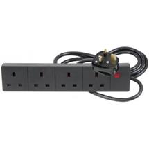 10m Black 4 Way Surge Protected Power Extension Block