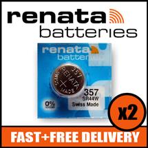 Bundle of 2 x Renata 357 Watch Battery 1.55v SR44W + Quzo Belgian