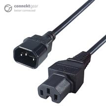 1m Mains Extension Hot Rated Power Cable C14 Plug to C15 Socket