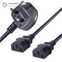 CONNEkT Gear 2.5m UK Mains Power Splitter Cable UK Plug to 2 x C13