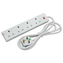Lindy 2m 4-Way UK Mains Power Extension, White | In Stock