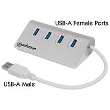 Aluminum, White | Manhattan USBA 4Port Hub, 4x USBA Ports, 5 Gbps (USB 3.2 Gen1 aka USB