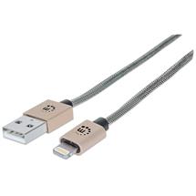 Manhattan USB-A to Lightning Braided Cable, 1m, Male to Male, MFI Certified, 480 Mbps (USB 2.0), Me | Manhattan USBA to Lightning Braided Cable, 1m, Male to Male, MFI