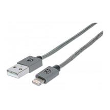 Manhattan USBA to Lightning Braided Cable, 1m, Male to Male, MFI