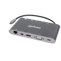 Manhattan USBC Dock/Hub with Card Reader, Ports (x8): USBC to HDMI,