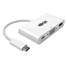 USB-C to VGA Adapter with USB-A Port and PD Charging, White