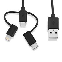 V7 Black USB Cable USB 2.0 A Male to Micro USB Male, Lightning Male,