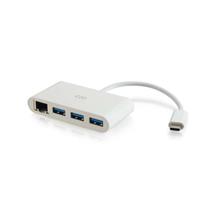 White USB-C Male to Female Ethernet Adapter with 3-Port USB Hub