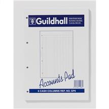 Guildhall Accountancy Pads & Paper | Guildhall A4 Ruled Account Pad with 6 Cash Columns and 60 Pages White