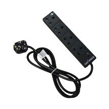2m Black 4 Way Power Extension Surge-Spike Protected