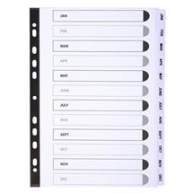Printed File Dividers | Exacompta Index JanDec A4 160gsm Card White with White Mylar Tabs