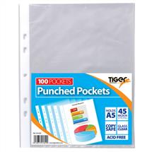 Tiger Punched Pockets | Tiger Multi Punched Pocket Polypropylene A5 45 Micron Top Opening