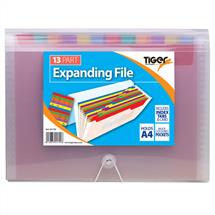 Expanding Files | Tiger Rainbow Expanding File Polypropylene A4 13 Part Clear - 301799