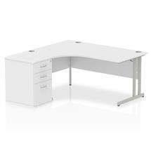 Dynamic Impulse 1600mm Left Crescent Desk White Top Silver Cantilever