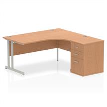 Office Desks | Dynamic Impulse 1600mm Right Crescent Desk Oak Top Silver Cantilever