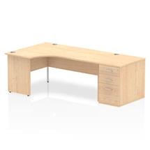 Impulse Office Desks | Dynamic Impulse 1800mm Left Crescent Desk Maple Top Panel End Leg
