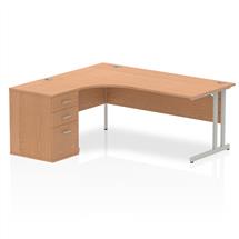 Dynamic Impulse 1800mm Left Crescent Desk Oak Top Silver Cantilever