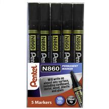 Pentel N860 Permanent Marker Chisel Tip 1.8  4.5mm Line Black (Pack 5)