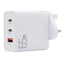 Quzo  | Pama 3pin Wall Plug USBC & USBA Charger, 1x USBC 65W (for Laptops), 1x